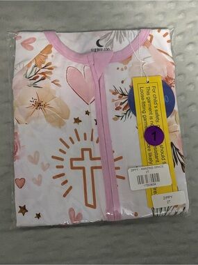 BAMBOO Pink Floral Cross Zippy Footie